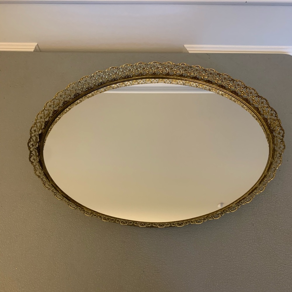 Vintage oval mirror tray